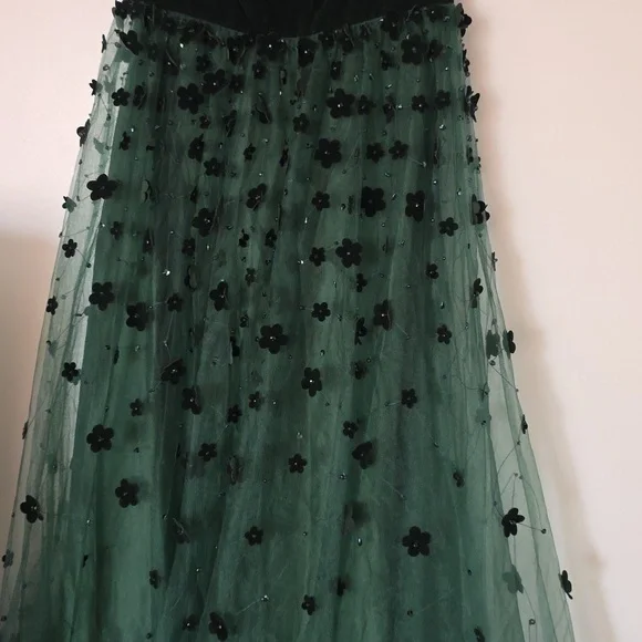 slim fit dress slacks Baltic Born Womens Clementine Tulle Midi Dress | Dark Green Floral main image 1